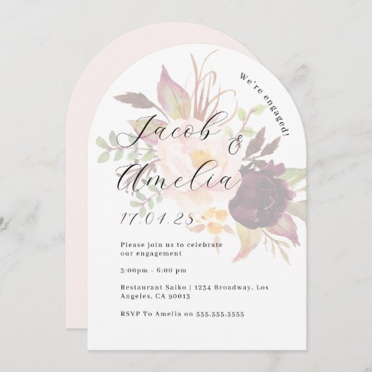Invitation Floral Burgundy Blush Arch (Devant / Derrière)