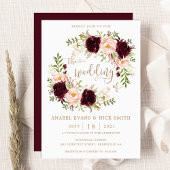 Invitation Floral Burgundy Blush Élégant Mariage de typograph