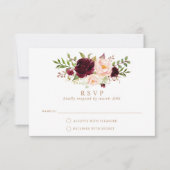 Invitation Floral Burgundy Blush Élégant Mariage RSVP Répondr (Devant)