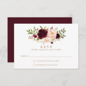 Invitation Floral Burgundy Blush Élégant Mariage RSVP Répondr (Devant / Derrière)