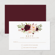 Floral Burgundy Blush Élégant Mariage RSVP Répondr