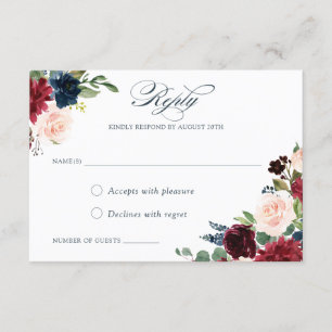 Invitation Floral Burgundy Blush Marsala Navy Elegant RSVP