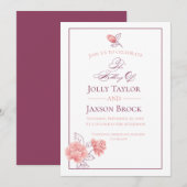 Invitation  Floral | Burgundy & Blush Pink Exemple Mariage (Devant / Derrière)
