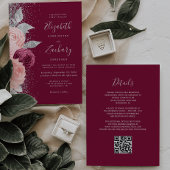Invitation Floral Burgundy Blush Silver QR Code Mariage