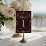 Invitation Floral Burgundy Botanical Wedding Table Number<br><div class="desc">Classy and elegant botanical floral beige and dark red burgundy wedding table numbers. As you see it features a burgundy old money background with beige script that match the whole suite. And same beige outline floral frame.</div>