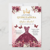 Invitation Floral Burgundy Butterfly Princess Quinceanera (Devant)