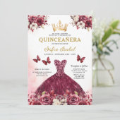 Invitation Floral Burgundy Butterfly Princess Quinceanera (Debout devant)