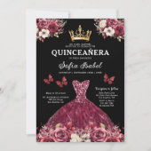 Invitation Floral Burgundy Butterfly Princess Quinceanera (Devant)