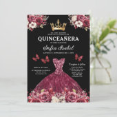 Invitation Floral Burgundy Butterfly Princess Quinceanera (Debout devant)
