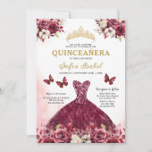 Invitation Floral Burgundy Butterfly Princess Quinceanera (Devant)