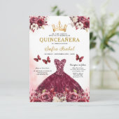 Invitation Floral Burgundy Butterfly Princess Quinceanera (Debout devant)