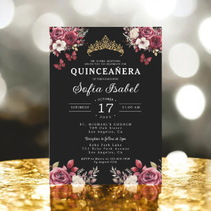 Invitation Floral Burgundy Butterfly Princess Quinceanera