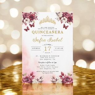 Invitation Floral Burgundy Butterfly Princess Quinceanera