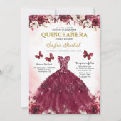Invitation Floral Burgundy Butterfly Princess Quinceanera (Devant)