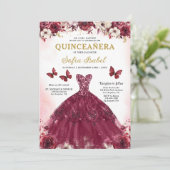 Invitation Floral Burgundy Butterfly Princess Quinceanera (Debout devant)