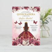 Invitation Floral Burgundy Butterfly Princess Quinceanera (Debout devant)