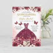 Invitation Floral Burgundy Butterfly Princess Quinceanera (Debout devant)