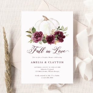 Invitation Floral Burgundy Citrouille Chute en Amour Couple D