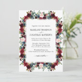 Invitation Floral Burgundy Marine Carré Bleu Mariage frontièr (Debout devant)