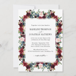 Invitation Floral Burgundy Marine Carré Bleu Mariage frontièr
