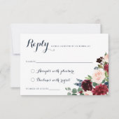 Invitation Floral Burgundy Navy Blush Crest Elegant RSVP (Devant)