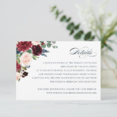 Invitation Floral Burgundy Navy Elegant Blush Details Card (Debout devant)