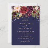 Invitation Floral Burgundy Navy Gold Confetti Wedding Invitat (Devant)