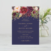 Invitation Floral Burgundy Navy Gold Confetti Wedding Invitat (Debout devant)