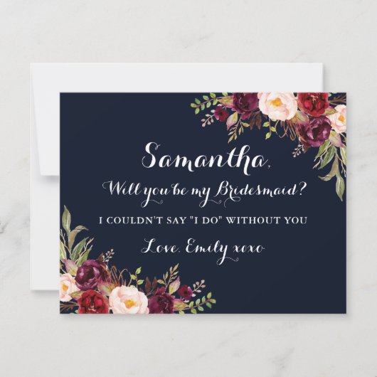 Invitation Floral Burgundy Navy Seras-Tu Ma Servante D'Accuei (Devant)