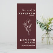 Invitation Floral Burgundy Reserved Seating Wedding Tag (Debout devant)