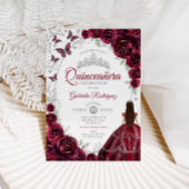 Invitation Floral Burgundy Silver Quinceanera