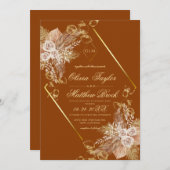 Invitation Floral Burn Orange Boho Mariage rustique (Devant / Derrière)