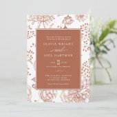 Invitation Floral Burnt Orange Élégant Mariage (Debout devant)