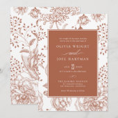 Invitation Floral Burnt Orange Élégant Mariage (Devant / Derrière)