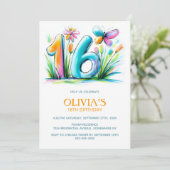 Invitation Floral Butterfly Blue Orange 16th Birthday Party (Debout devant)