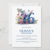 Invitation Floral Butterfly Blue Pink 16th Birthday Party (Devant)