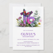 Invitation Floral Butterfly Purple Pink 16th Birthday Party (Devant)