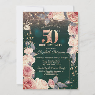 Invitation Floral, Butterly, Lumières 50e fête d'anniversaire