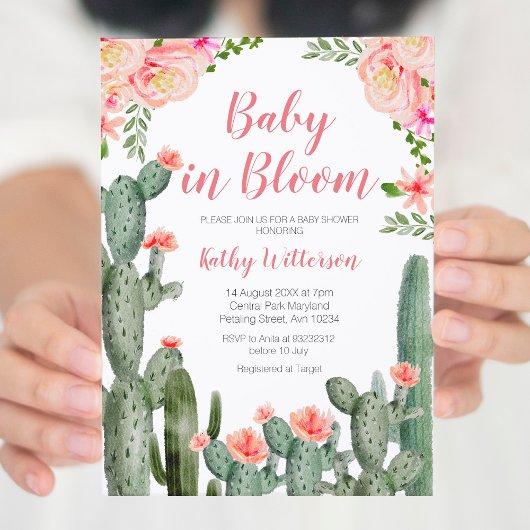 Invitation Floral Cactus Succulent Baby en fleurs