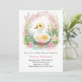 Invitation Floral Canard mignon Baby shower fille rose (Debout devant)