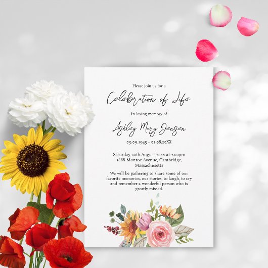 Invitation Floral Celebration of Life Funeral