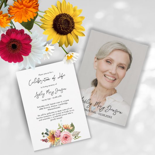 Invitation Floral Celebration of Life Photo Funeral
