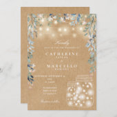 Invitation Floral Chaîne Lumière Mason Jar Rustique Kraft Mar (Devant / Derrière)