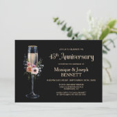 Invitation Floral Champagne Glass 45th Wedding Anniversary (Debout devant)