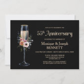 Invitation Floral Champagne Glass 55th Wedding Anniversary (Devant)