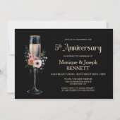 Invitation Floral Champagne Glass 5th Wedding Anniversary (Devant)