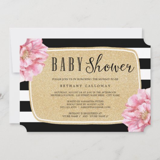 Invitation Floral Chic Baby shower / Champagne (Devant)