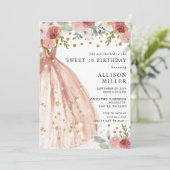 Invitation Floral Chic Blush or Parties scintillant robe sucr (Debout devant)