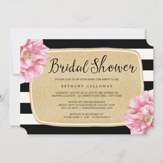 Invitation Floral Chic Douche nuptiale / Champagne (Devant)