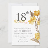 Invitation Floral Chic Elégant Simple Jaune 18e anniversaire (Devant)
